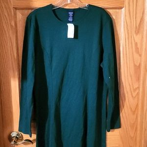 Land's End womens large dark green dress long sleeve new with tags